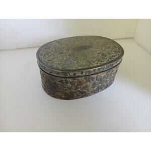 Vintage Silver Tone Trinket Box 4 1/4 Across With Hinged Lid